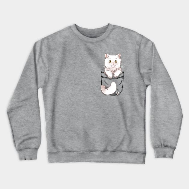 Pocket Cute White Cat Cat Crewneck Sweatshirt by TechraPockets